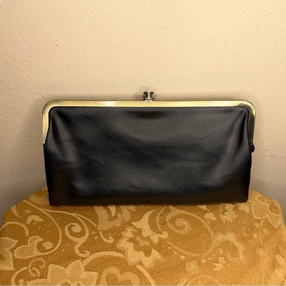 BINTAGE CLUTCH PURSE WALLET RETRO 90s BLACK GOLD EVENT PARTY COCKTAIL - Picture 7 of 10